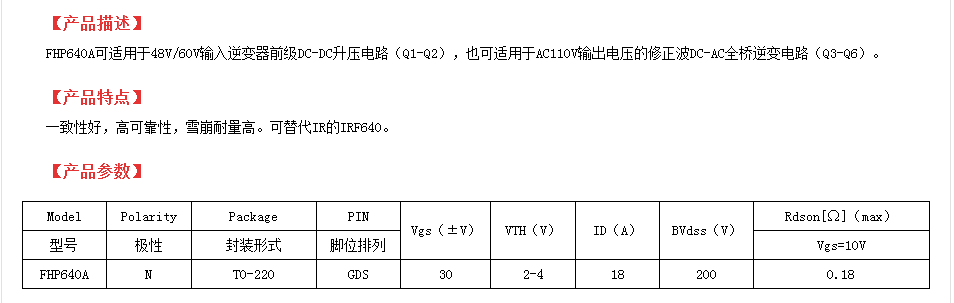替代IRF640高壓MOS管參數